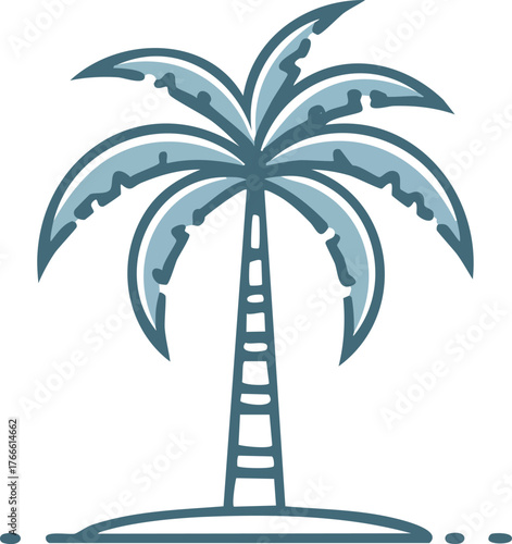 Stylized palm tree icon with blue and grey outline on a white background tropical