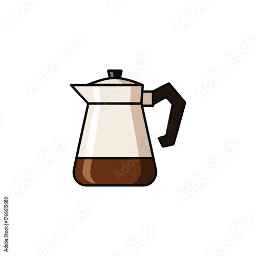 A stylized illustration of a coffee percolator, filled with brewed coffee, ready for serving.