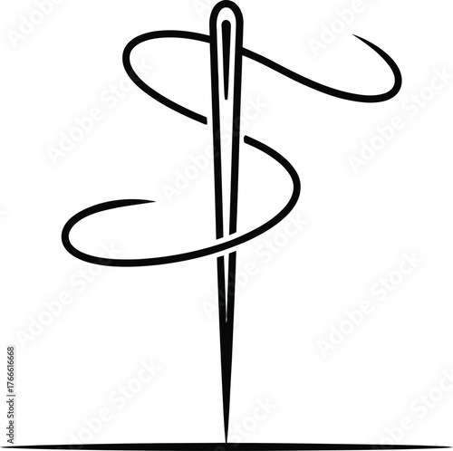 Black and White Icon of a Needle with Thread