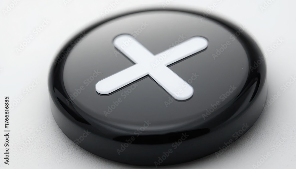 Obraz premium An isolated black circular button with a white x on a white background