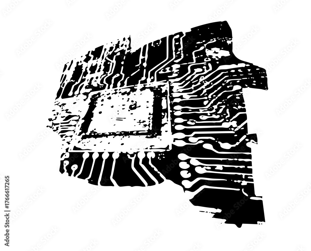 Naklejka premium Skull Illustrates Technology in Digital Space