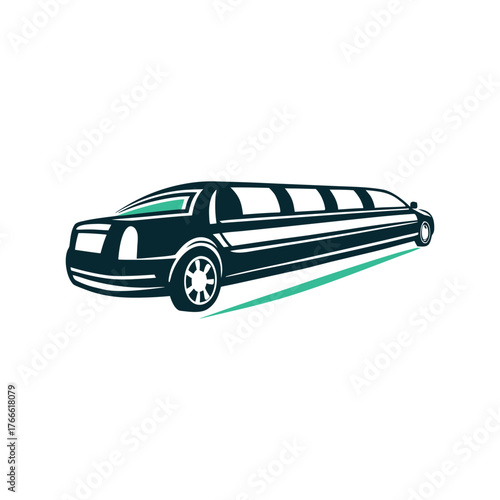 Stylized Limousine Vector Illustration on White A solid black limousine driving down an empty highway