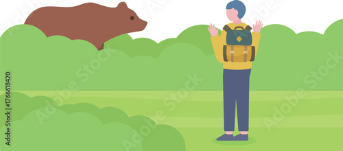 熊と遭遇する登山者