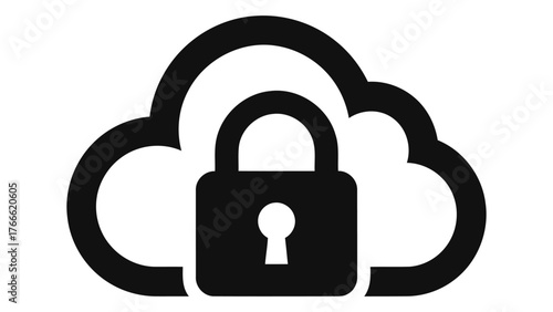 Cloud with padlock on, representing cloud security, data protection, and privacy