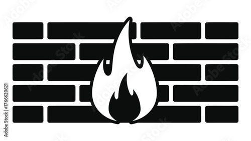 Fire burning in a brick wall, representing concepts such as heat, danger, or the element of fire
