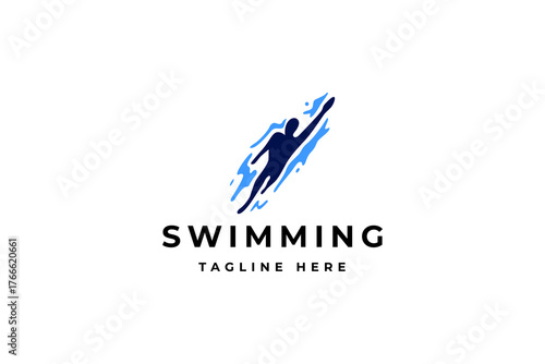 swimming or diving logo in flat vector design style