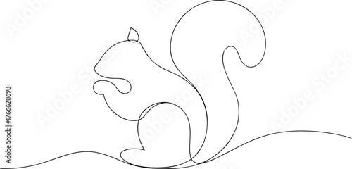 Single line drawing of a squirrel holding a nut animal