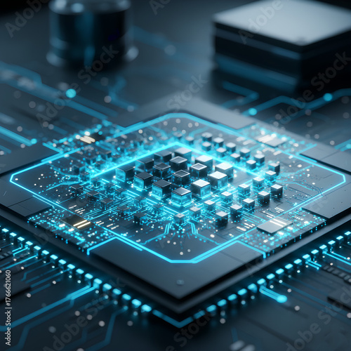 Futuristic Quantum Computing Chip Macro