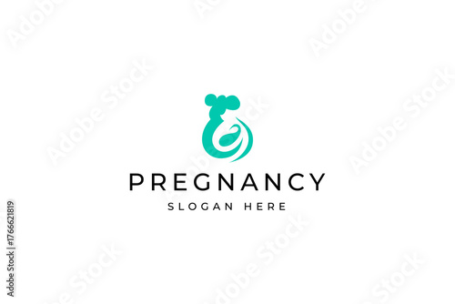 Abstract pregnancy logo with linear concept outline vector design template
