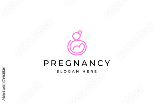 pregnancy baby logo with linear outline concept minimalist vector template design