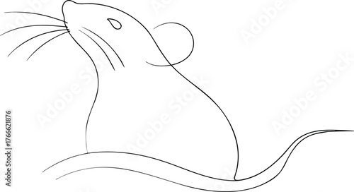 Black line drawing of a mouse with whiskers and tail