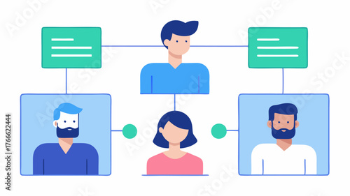 A scenario where avatars are implementing decisions in a project management software interface showing task assignments and deadlines collaboratively.