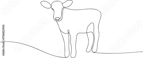 Single line drawing of a young calf standing young animal