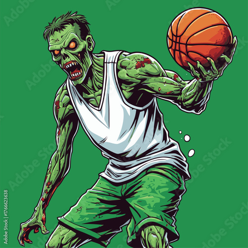 cute zombie vector playing basketball