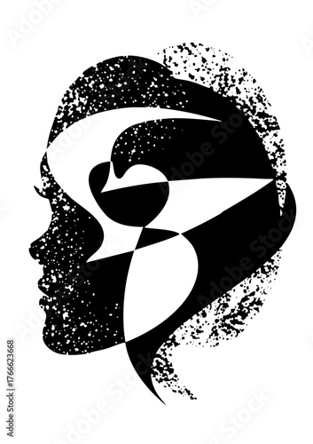 Face reveals duality abstract portrait in modern design