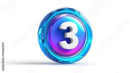 Interactive 3D Skippable Badge Blue Icon with Number 3
