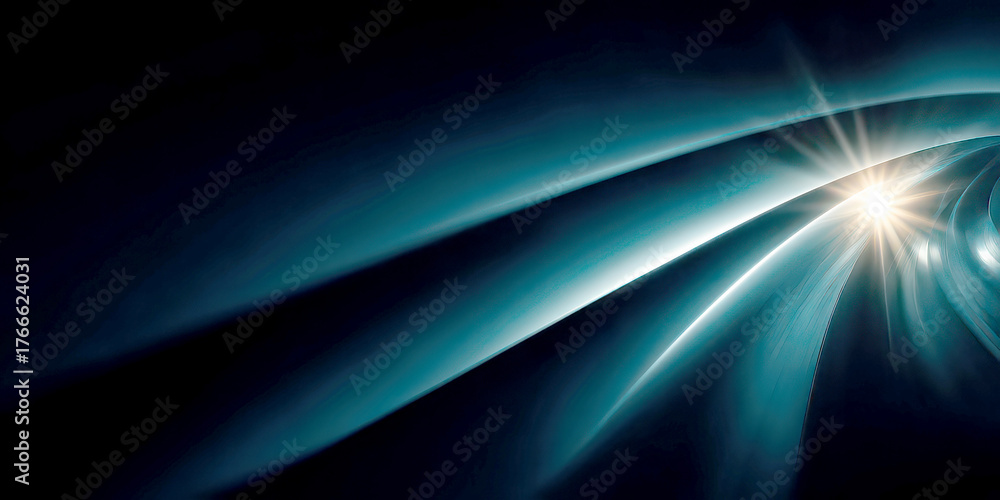 Fototapeta premium Abstract Dark Blue Background with Shining Light Through Dynamic Wavy Lines and Glowing Effect
