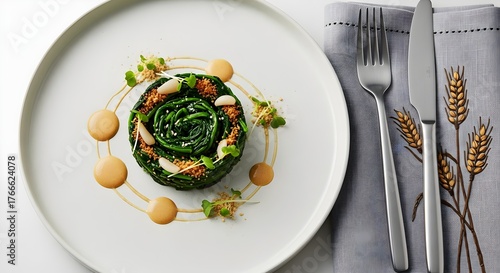 Wallpaper Mural Sigeumchi Namul (Korean Spinach Salad) with Sesame Dressing, Garlic Sprouts, and Modern Fine Dining Plating (Korean Cuisine) Torontodigital.ca