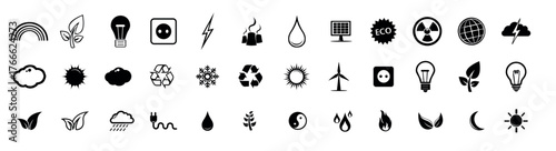 Ecology and Energy Icons Set | Vector Symbols of Nature, Renewable Energy, Sustainability, and Environment