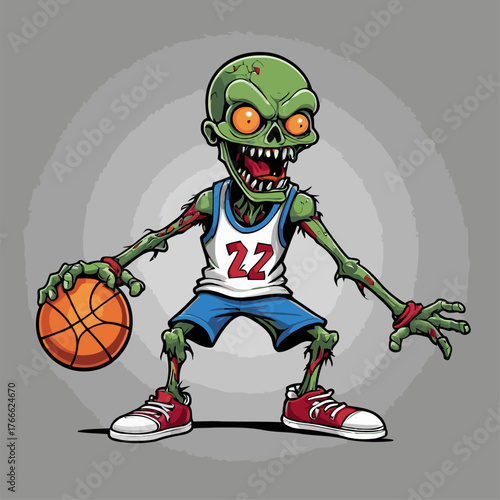 cute zombie vector playing basketball