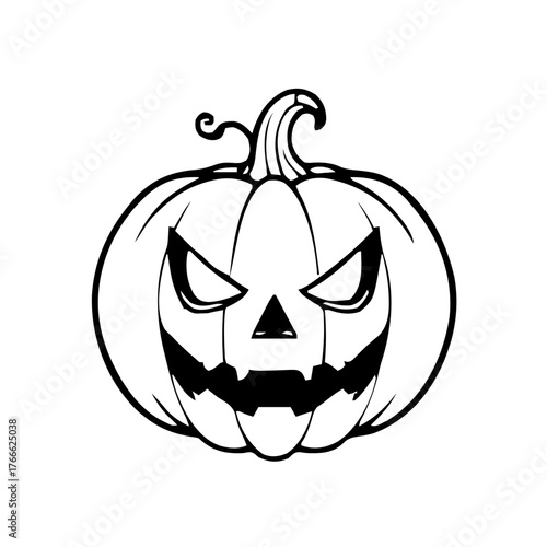 Halloween – Pumpkins & Jack-o-lanterns (BW Outline) – round pumpkin fanged