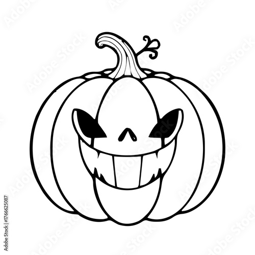 Halloween – Pumpkins & Jack-o-lanterns (BW Outline) – tall pumpkin toothy