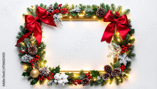 marco navideño deslumbrante y lujoso, con un espacio central vacío para insertar una foto. El marco está ricamente decorado con una combinación opulenta de elementos decotrativos