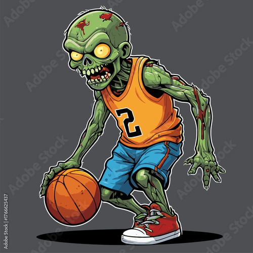 cute zombie vector playing basketball