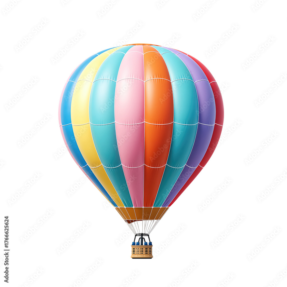 Naklejka premium Colorful hot air balloon with striped pastel envelope and basket