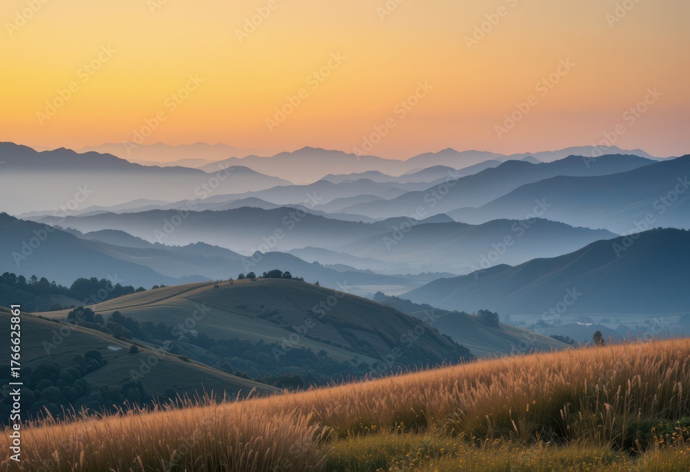 Obraz premium Close up Calm Landscape of Hills at Sunrise