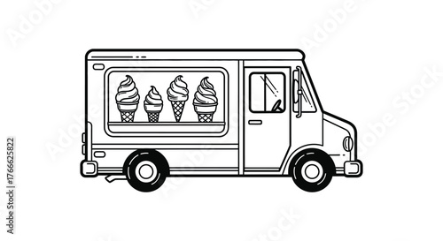 Whimsical ice cream truck serving sweet frozen treats on a sunny day