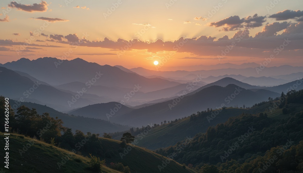 Fototapeta premium Close up Calm Landscape of Hills at Sunrise