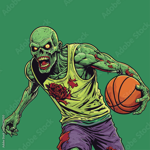 cute zombie vector playing basketball