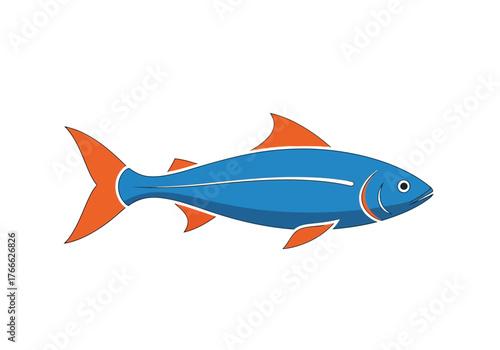 Stylized Blue Fish with Orange Fins and Tail Illustration.