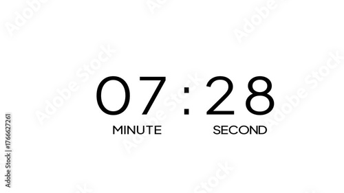 15 minutes countdown animation. Countdown timer number animation. Minutes countdown on white background.