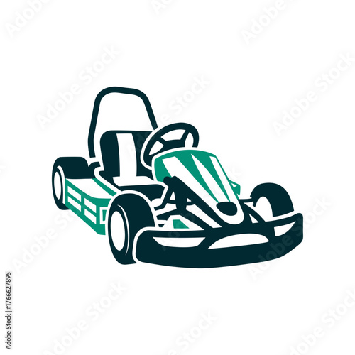 Emerald Green Go Kart Racing Icon Illustration A solid emerald green go kart sitting on a race track