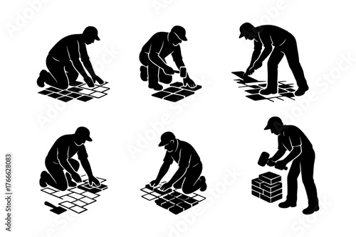 Collection of tile layer silhouettes icon , construction, flooring, renovation