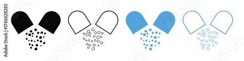 Vitamin and Health Capsule Icon Set – Line Art and Outline Style Graphics.