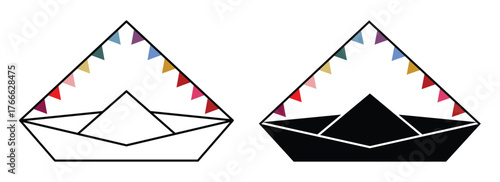 Origami Paper Boat Vector – Minimal Line Art Icon for Web and App Design.