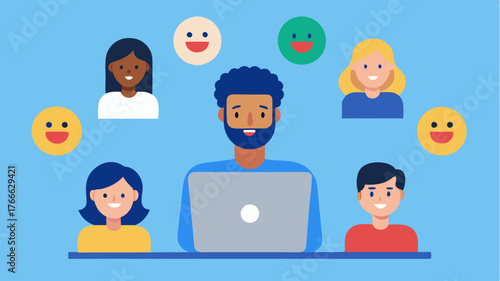 Multiple participants on a video call actively using reaction emojis and chat to express feedback and reactions during a meeting.