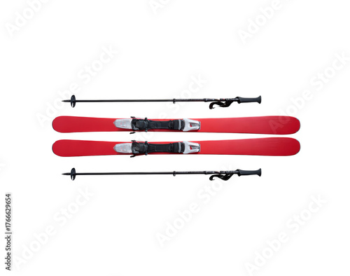 Red ski equipment set on transparent background for winter sports enthusiasts