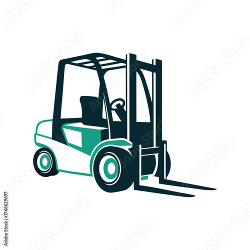 Modern Forklift Illustration, Industrial Vehicle Graphic A solid gray forklift parked in an empty warehouse
