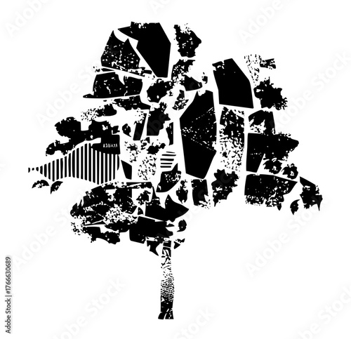 Broken tree illustrates decay in a desolate landscape