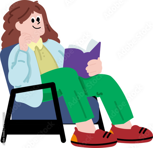 Woman Sitting on Chair Reading Book Relaxed