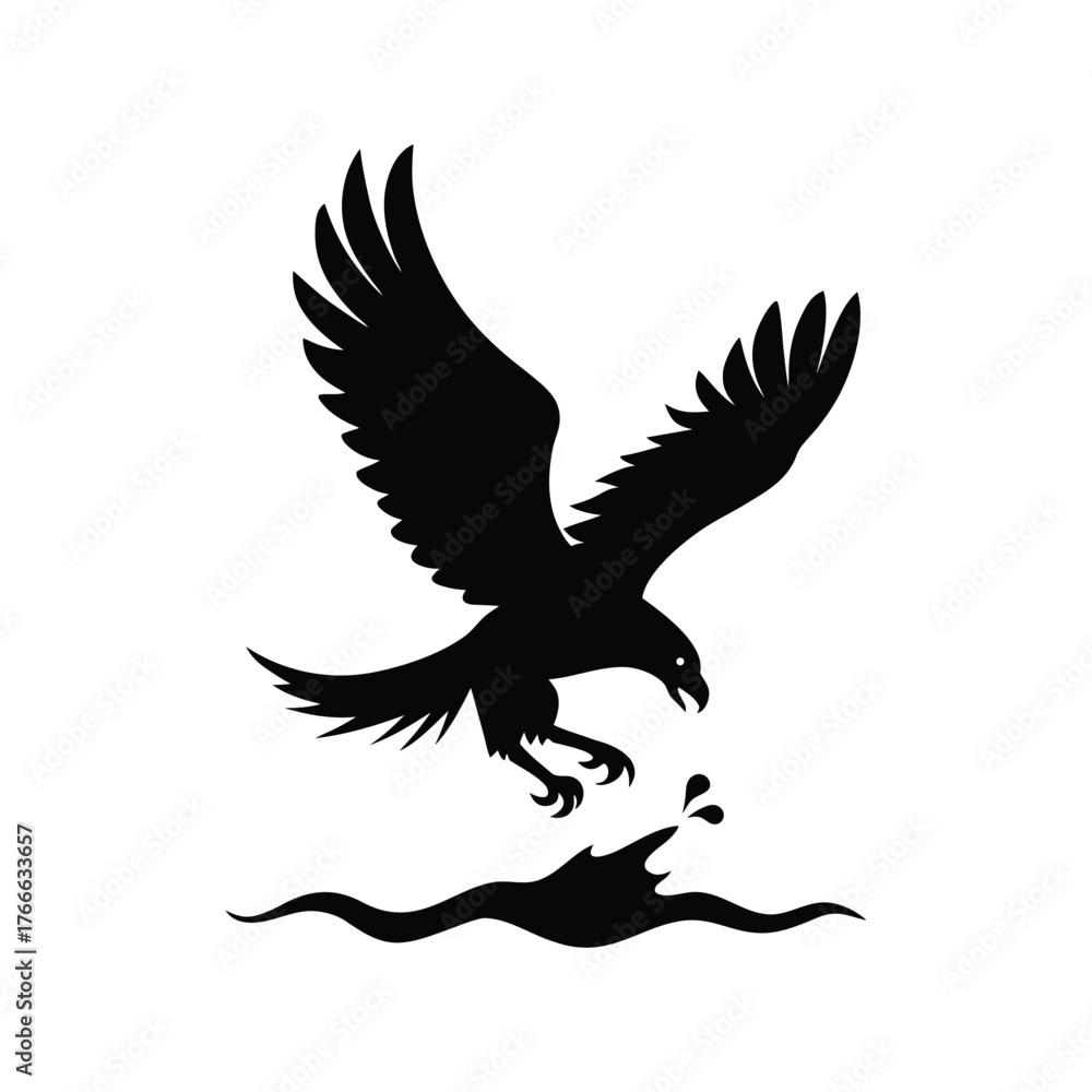 Fototapeta premium Eagle Catching Fish Silhouette Vector