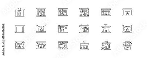 Fireplace Designs Line Style Icons Set