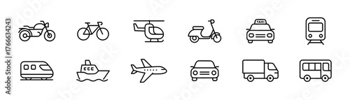 Transportation line icons set for apps and websites