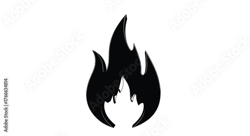 A striking illustration of a black flame on a pure white background