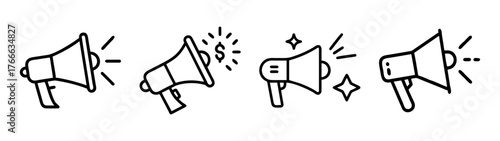Announcing success megaphone icon set for promotions and marketing campaigns