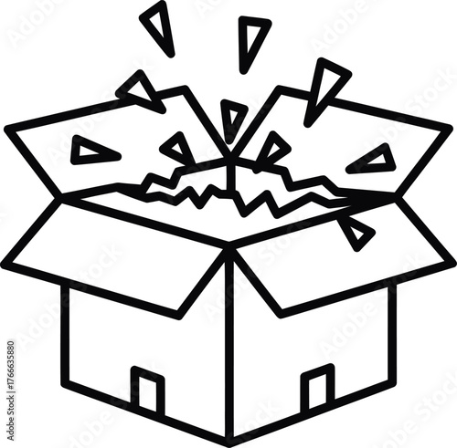 Exploding cardboard box icon representing surprise or unexpected contents